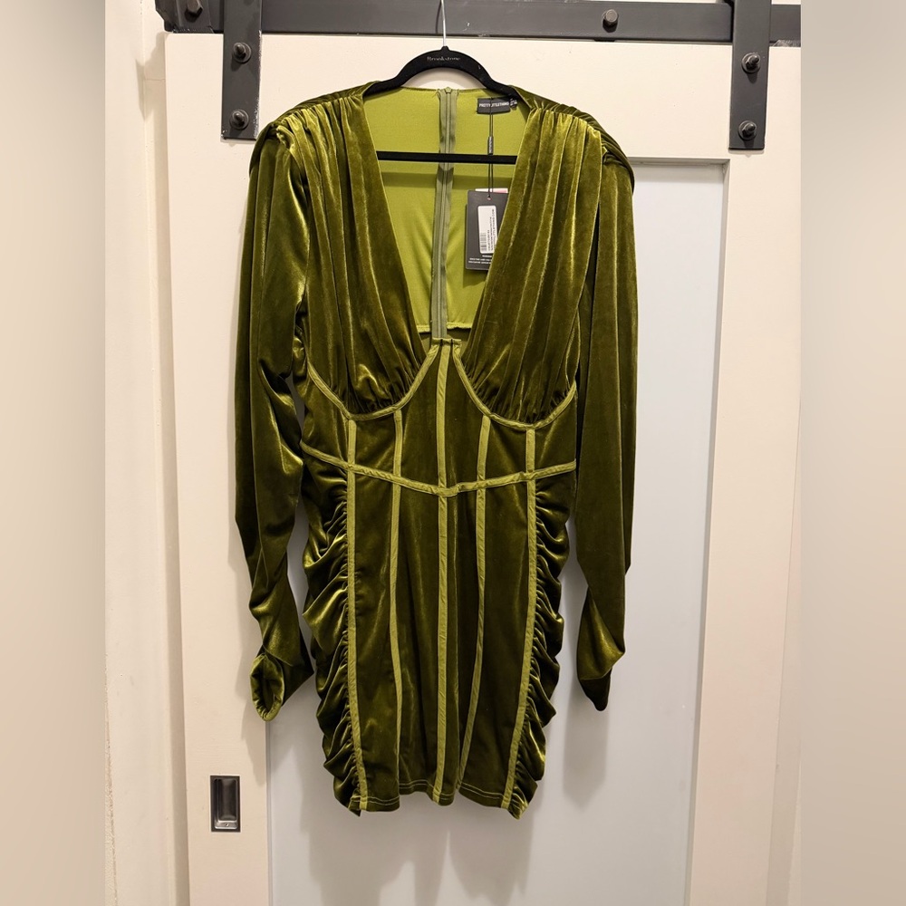 PrettyLittleThing Olive Velvet Dress